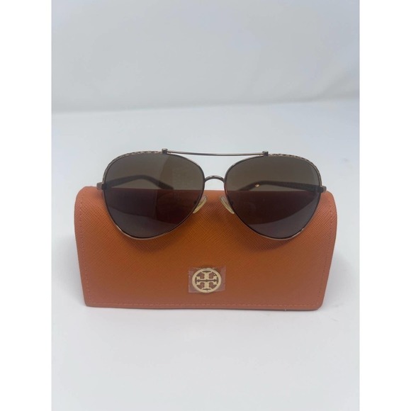 NWT Tory Burch Polarized Leather brown aviator sunglasses - Picture 3 of 8